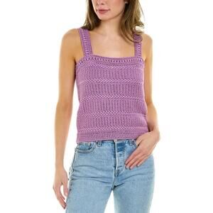 NWT Vince Dark Lavender Crochet Knit Tank Top L Square Neck Cotton Boho $245